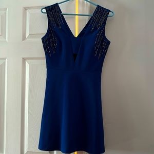 Blue Midi Dress with Sparkle Detail and Front Cutout